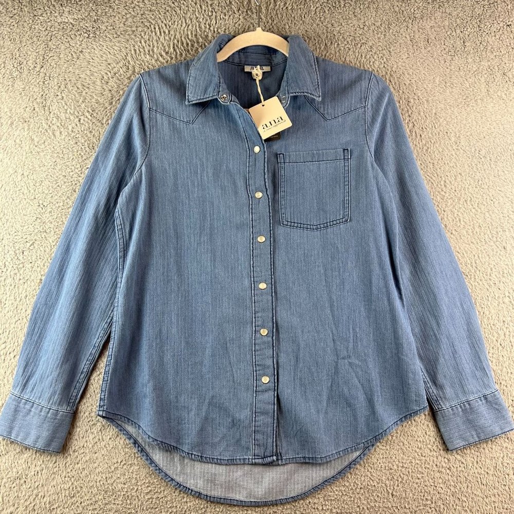 New A New Approach denim shirt‎ size XS  button denim light blue blouse